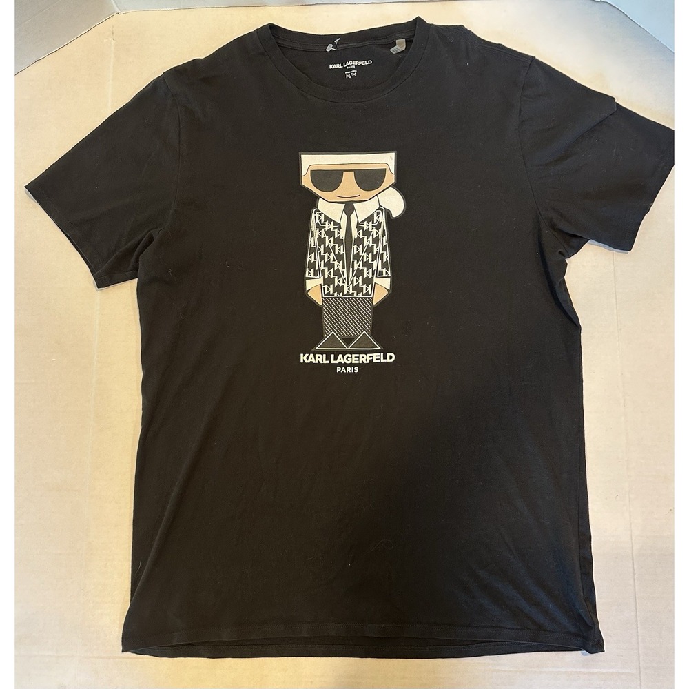 Karl Lagerfeld Paris T Shirt Cartoon Graphic Black Men's Size Medium